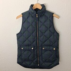 Women's J. Crew Full Zip Vest : XS : Green / Blue : Down/Waterfowl Feather Fill
